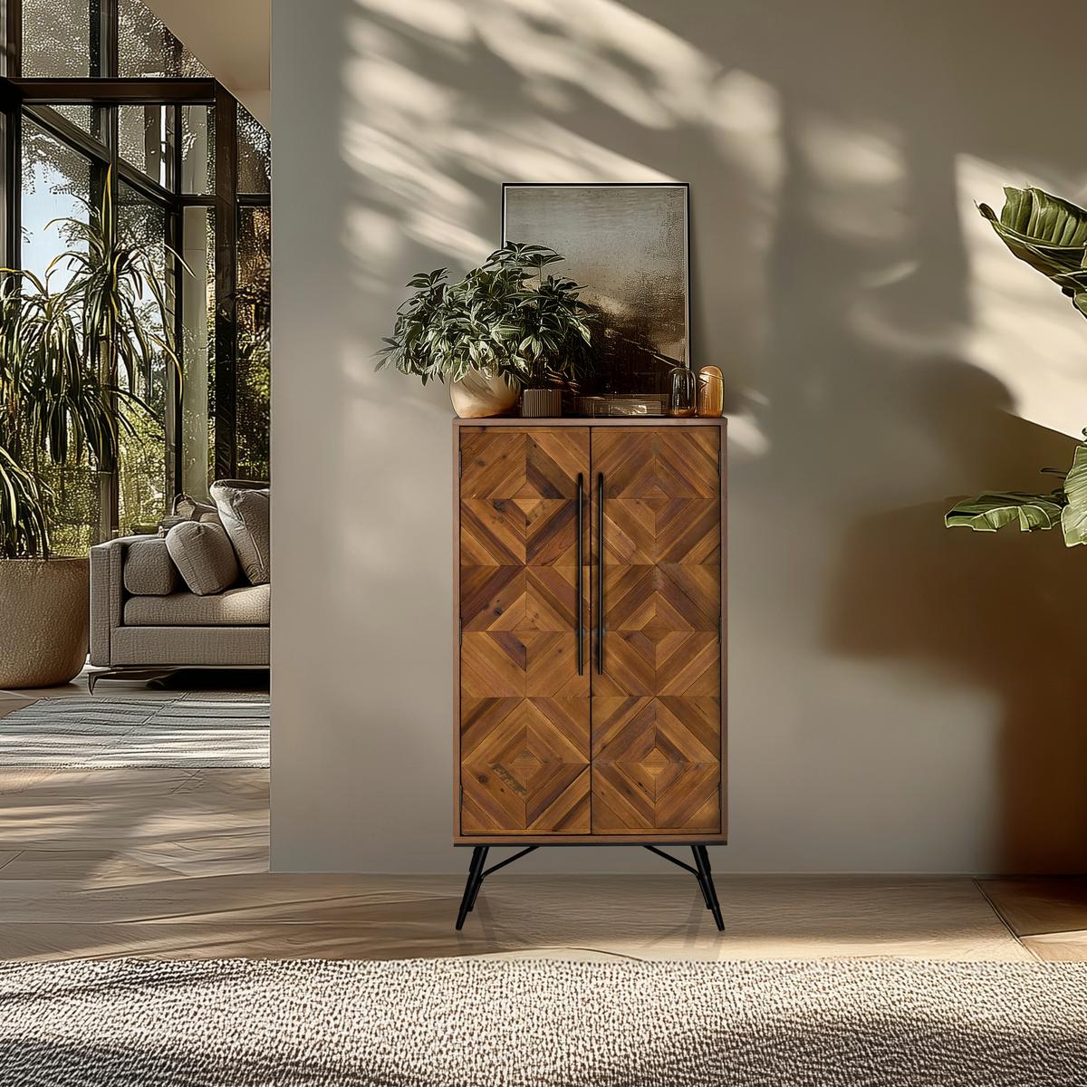 KOMODA SANTJAGO WOOD HIGH - čierna/tmavohnedá, Modern, kov/drevo (63/117/32cm) - MID.YOU