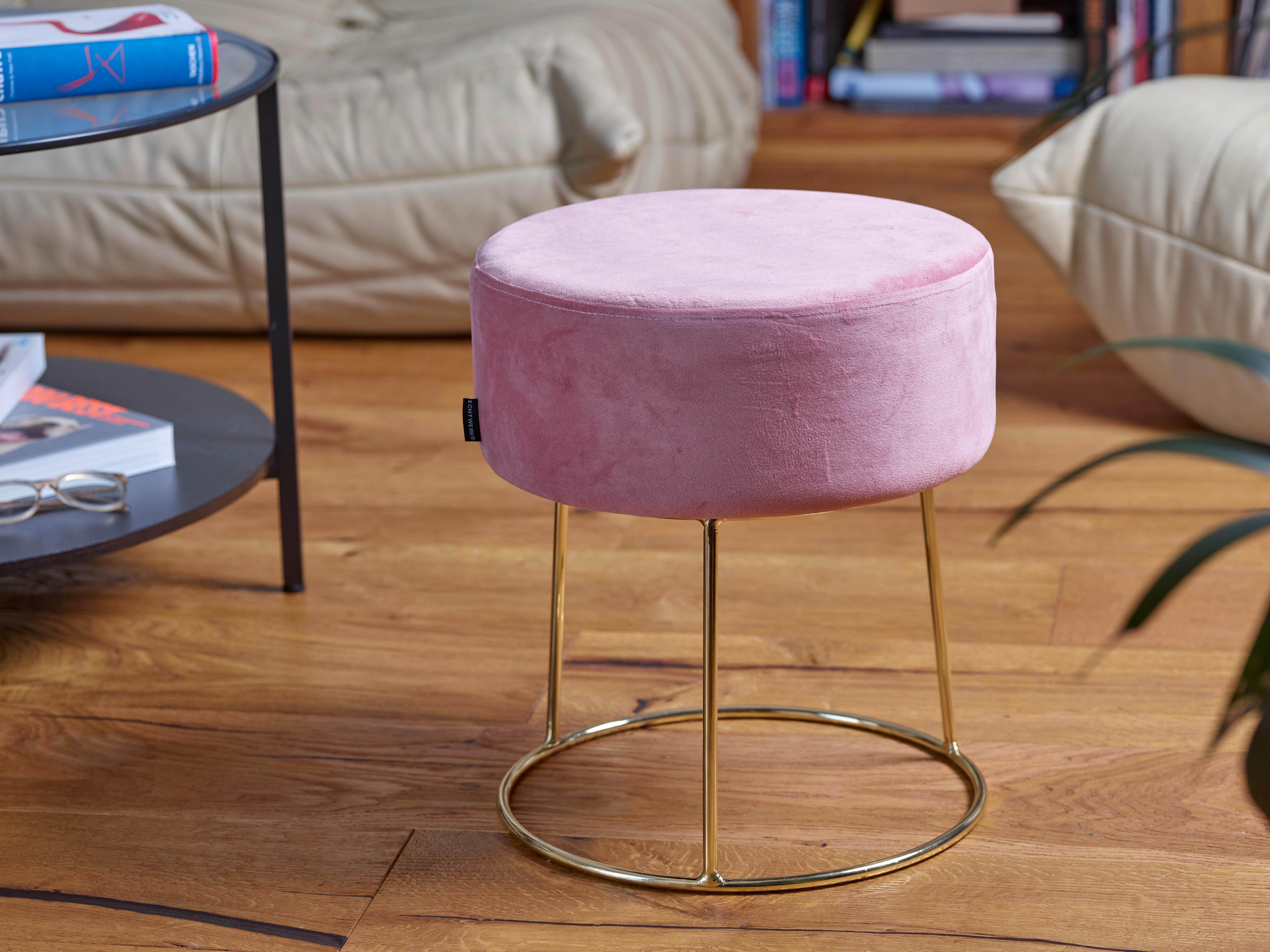 Hocker Marilyn Samt Rosa Sitz Gepolstert H: 40,5 Cm - Goldfarben/Rosa, Design, Textil (35,5/40,5/35,5cm) - Echtwerk