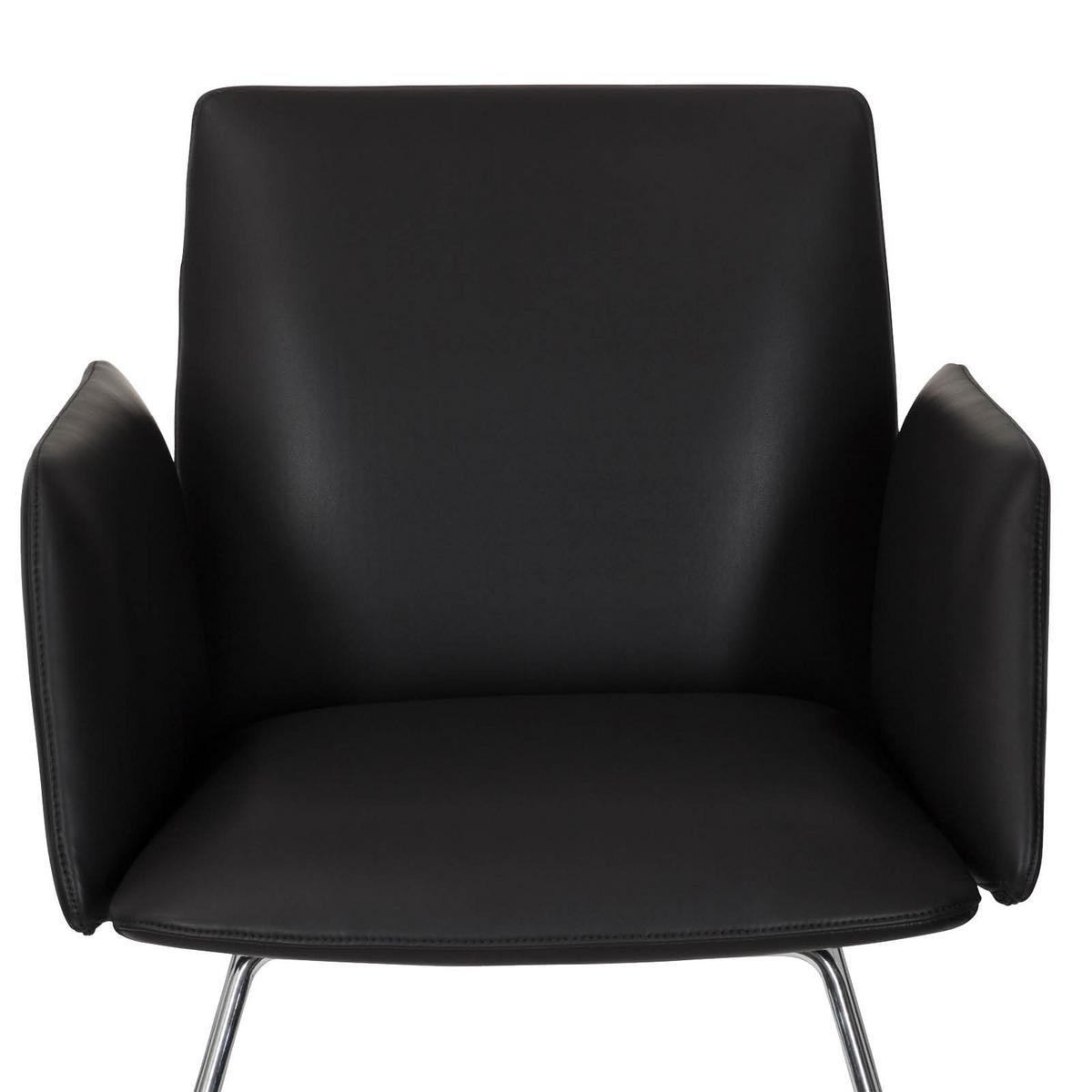 Besucherstuhl Designia V Lederlook Schwarz Bis 120kg - Chromfarben/Schwarz, MODERN, Textil/Metall (58/80/62cm) - MID.YOU