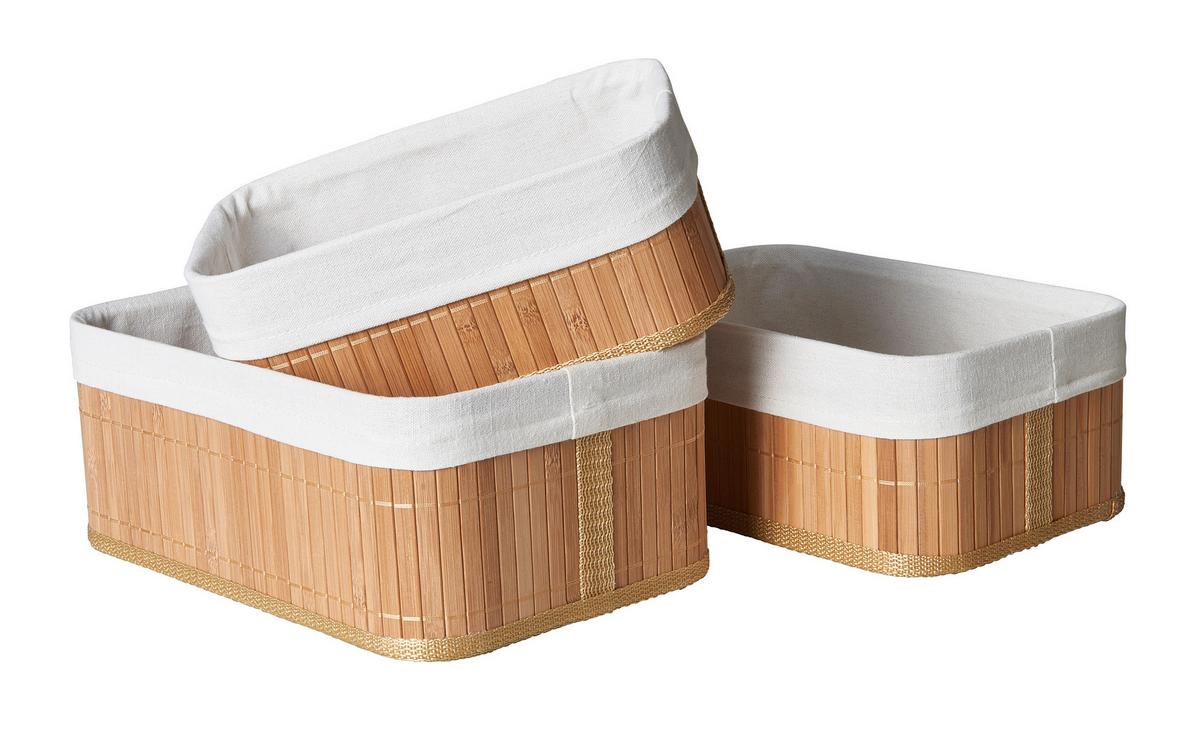 Sada košů Bamboo, 3ks/bal. - bílá/béžová, kov/kompozitní dřevo - Zandiara