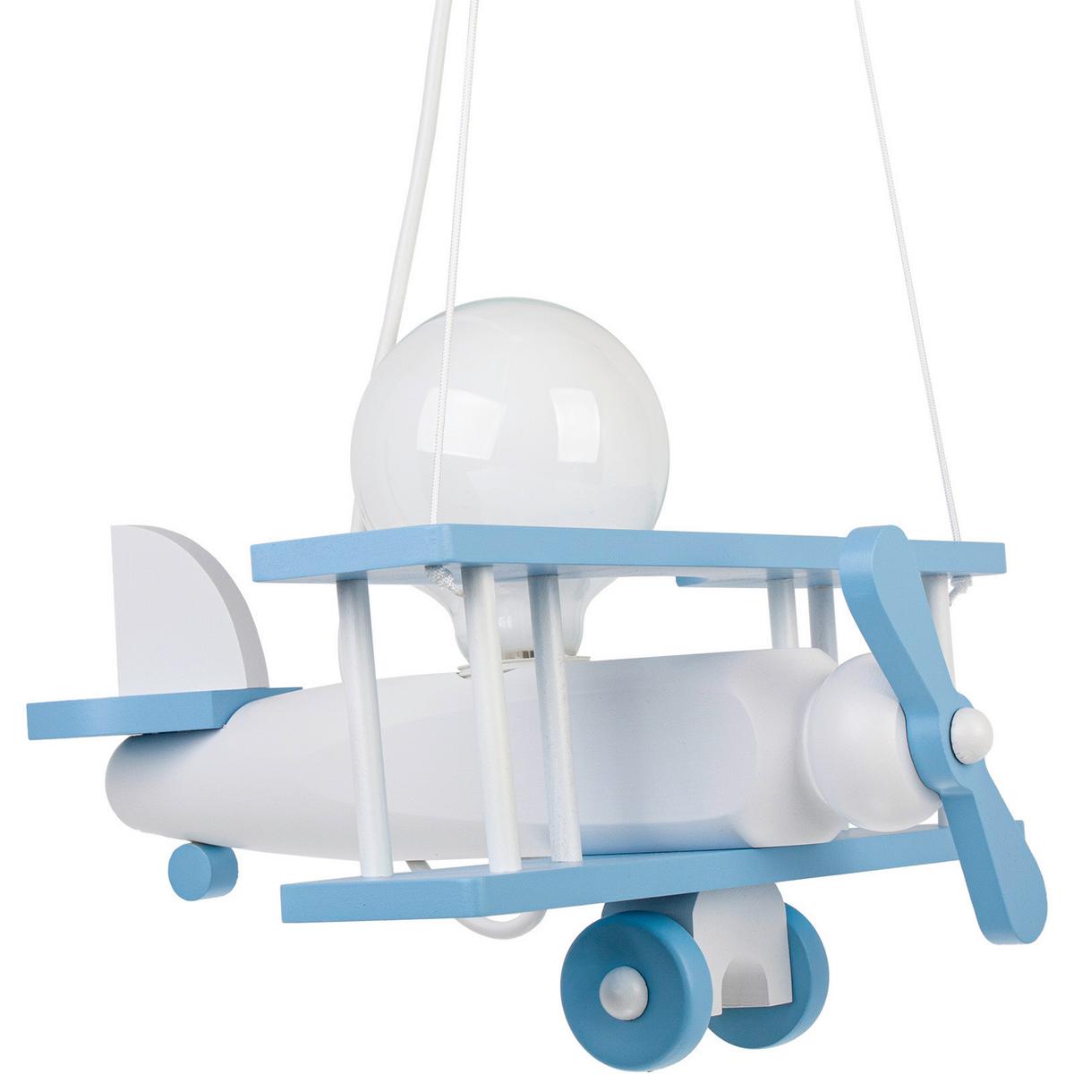Kinderhängeleuchte Flugzeug H: 75 cm 1-Flammig - Blau/Weiß, KONVENTIONELL, Holz (29/31/75cm)