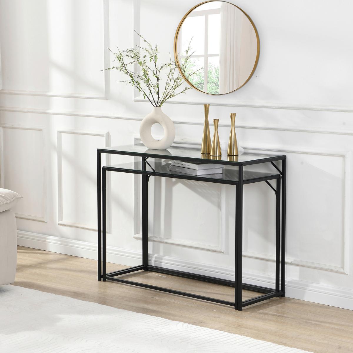 BEISTELLTISCHSET Schwarz B: 100 cm - Schwarz, Design, Glas/Metall (100/40/77cm) - MID.YOU