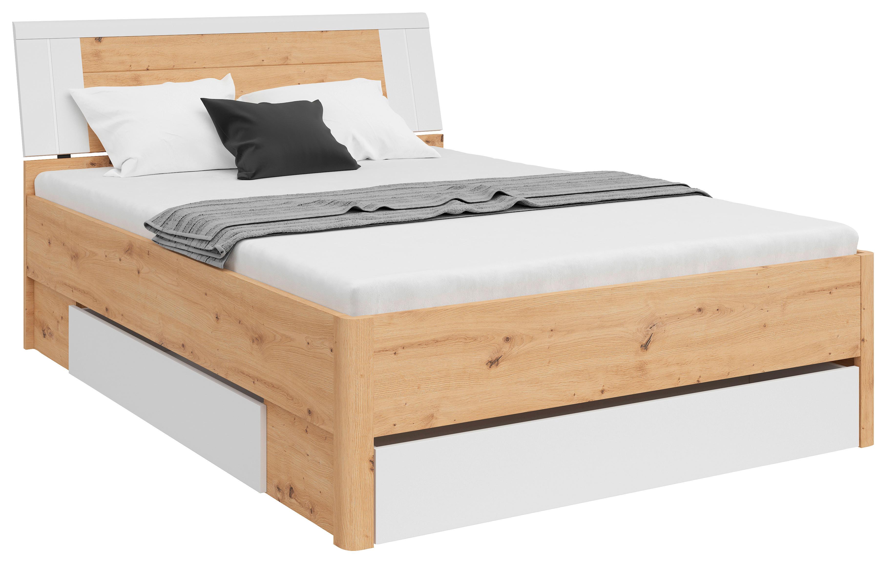 Tárolós Ágy Saturn 140/200 Cm - Artisan tölgy/fehér, Konventionell, faalapú anyag (140/200cm)