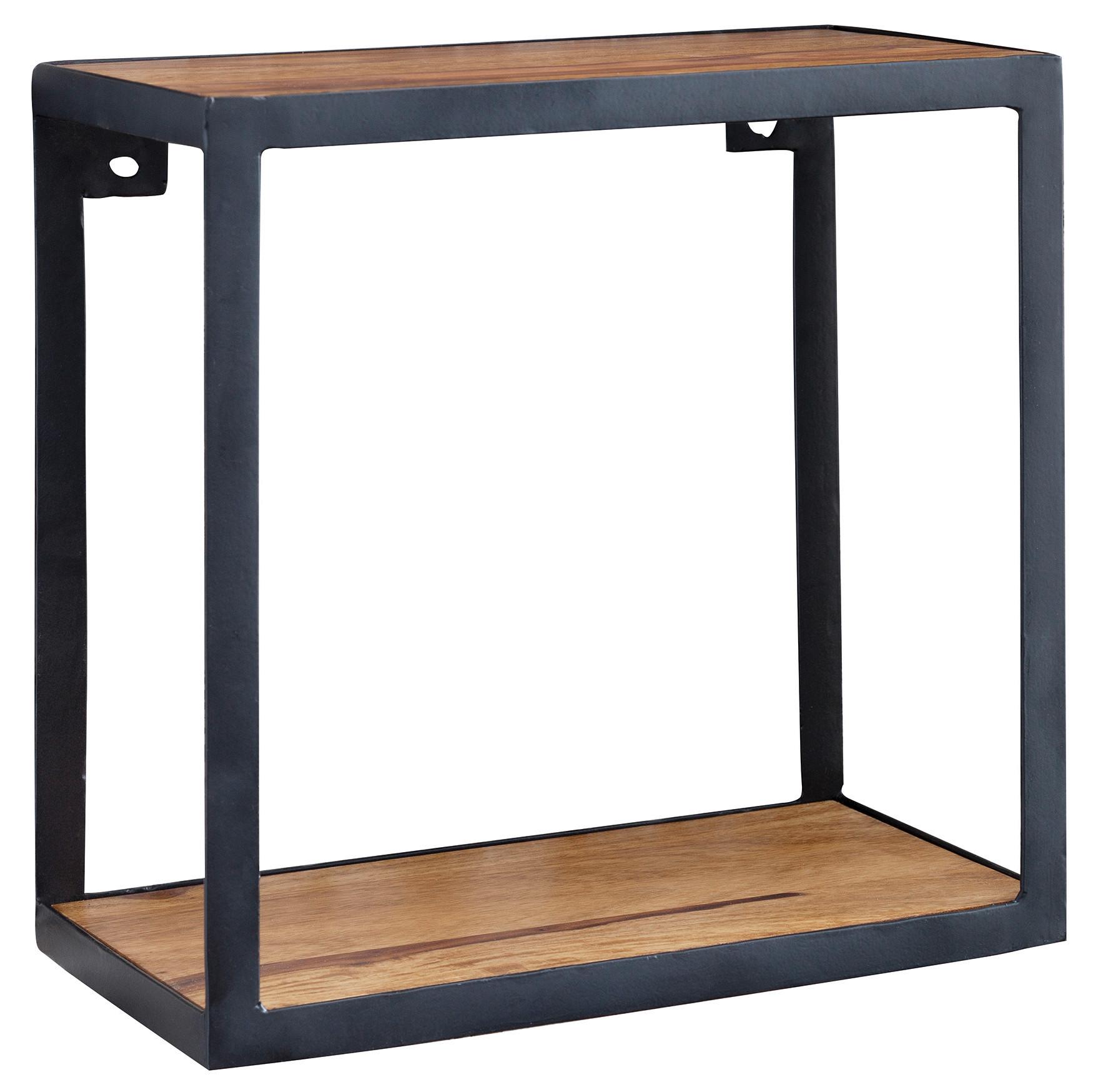Nástenný regál PIRU sheesham - farba indického palisandra, Modern, kov/drevo (35/35/18cm) - MID.YOU