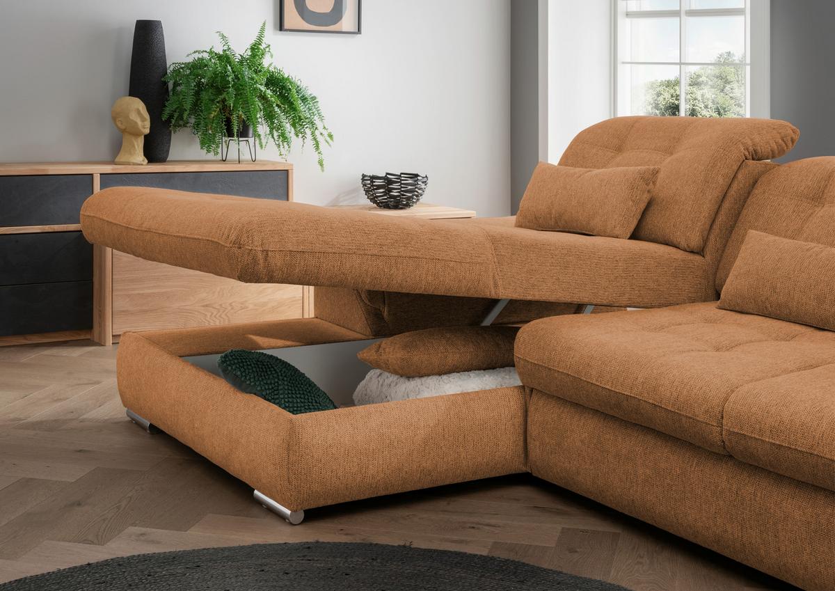 Ecksofa mit Bettkasten Rigatti Currygelb S: 184x314cm - Chromfarben/Currygelb, MODERN, Textil (184/314cm) - Livetastic