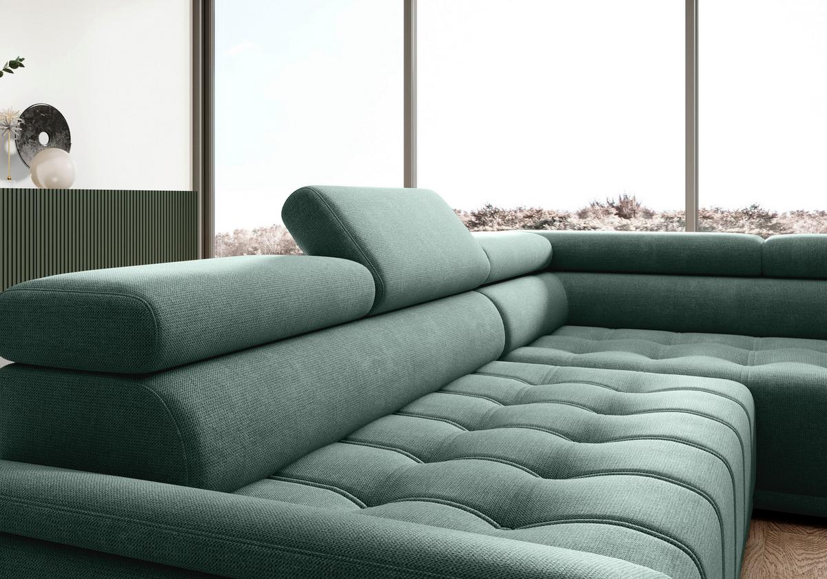 Rohová sedačka GRINALDI, pravá, tmavě zelená - černá/tmavě zelená, Moderní, textil/plast (283/106cm) - Premium Living