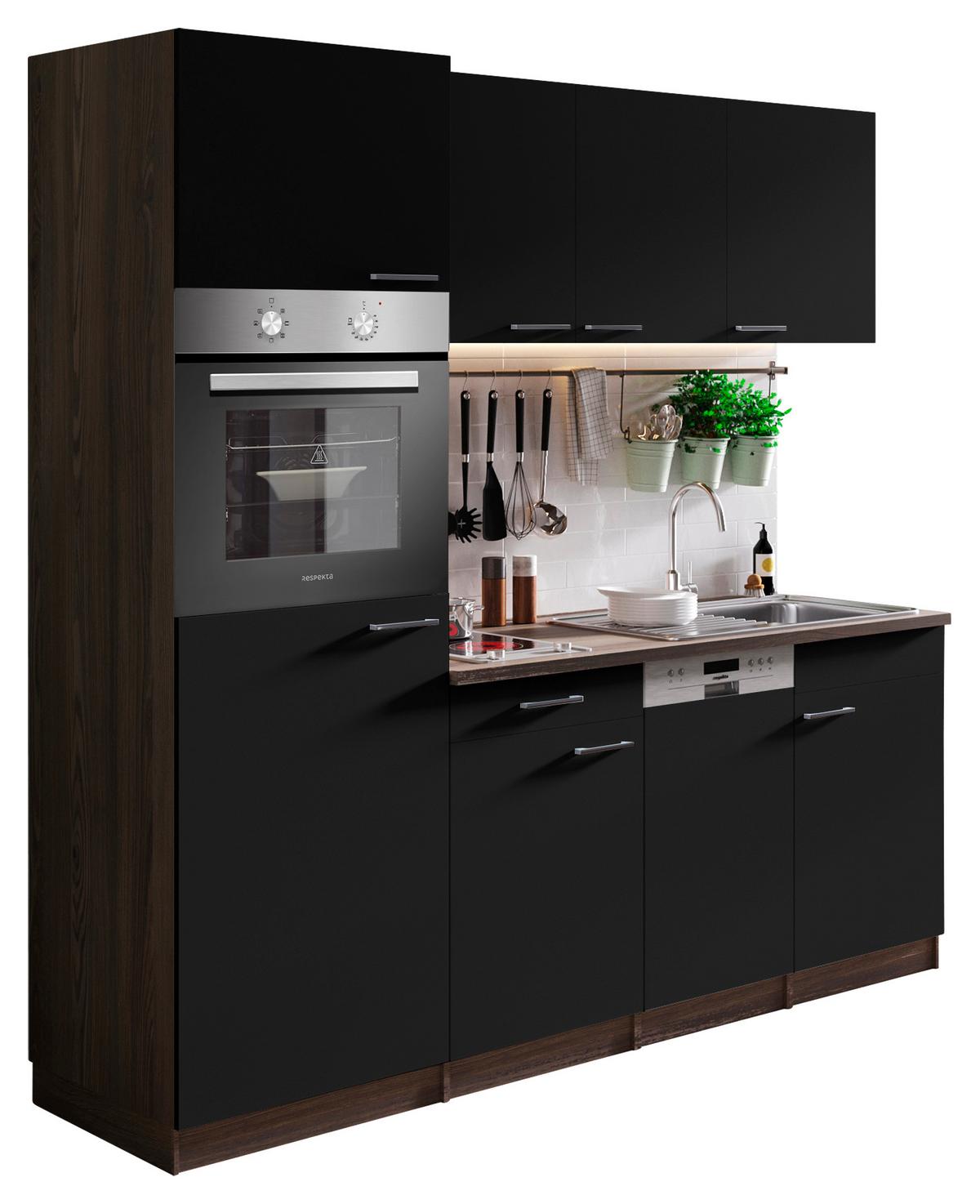 Küchenblock Oliver Singleküche 205 cm - Eichefarben/Schwarz, Basics, Holzwerkstoff (205cm) - Respekta