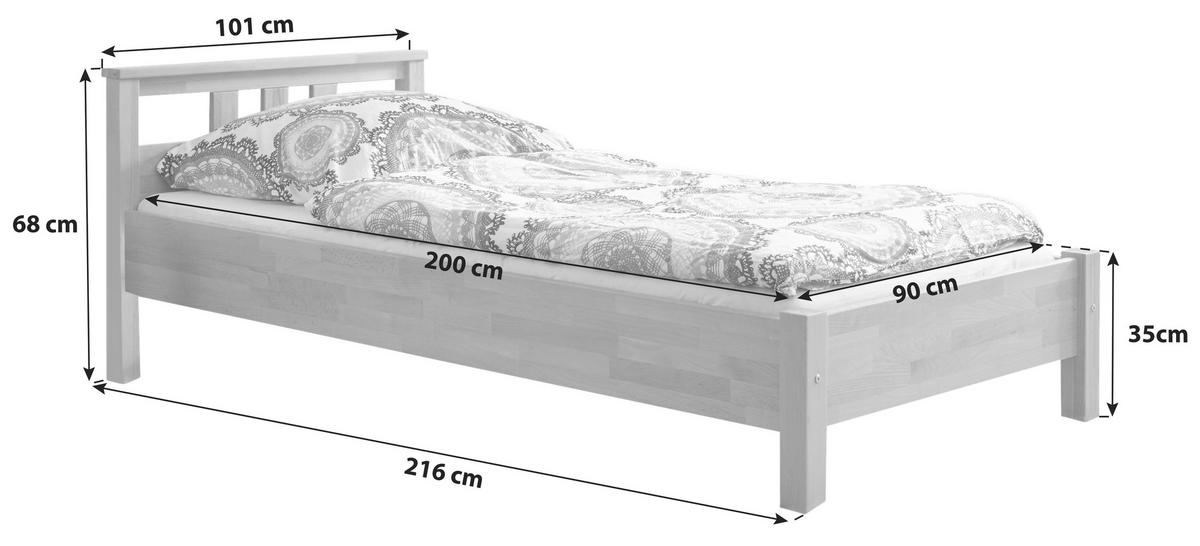 Massivholzbett 90x200 Merci, Buche Geölt - Buchefarben, KONVENTIONELL, Holz (90/200cm) - MID.YOU