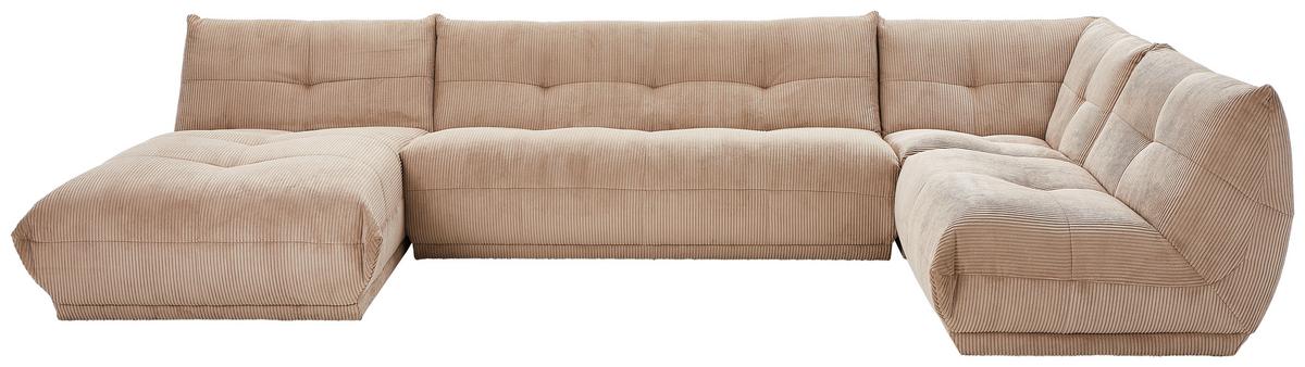 Wohnlandschaft Giselle Taupe Cord - Taupe, Trend, Textil (185/390/210cm) - Livetastic