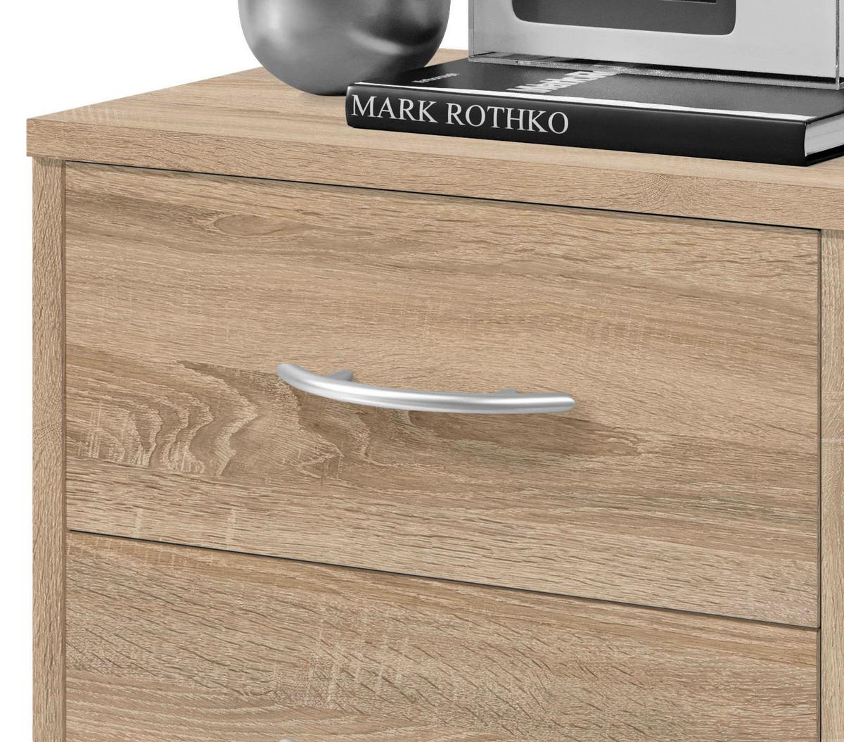 Nachtkästchen Pepe B: 38,5 cm Sonoma Eiche - Schwarz/Sonoma Eiche, Basics, Holzwerkstoff (38,5/39/28,2cm) - P & B