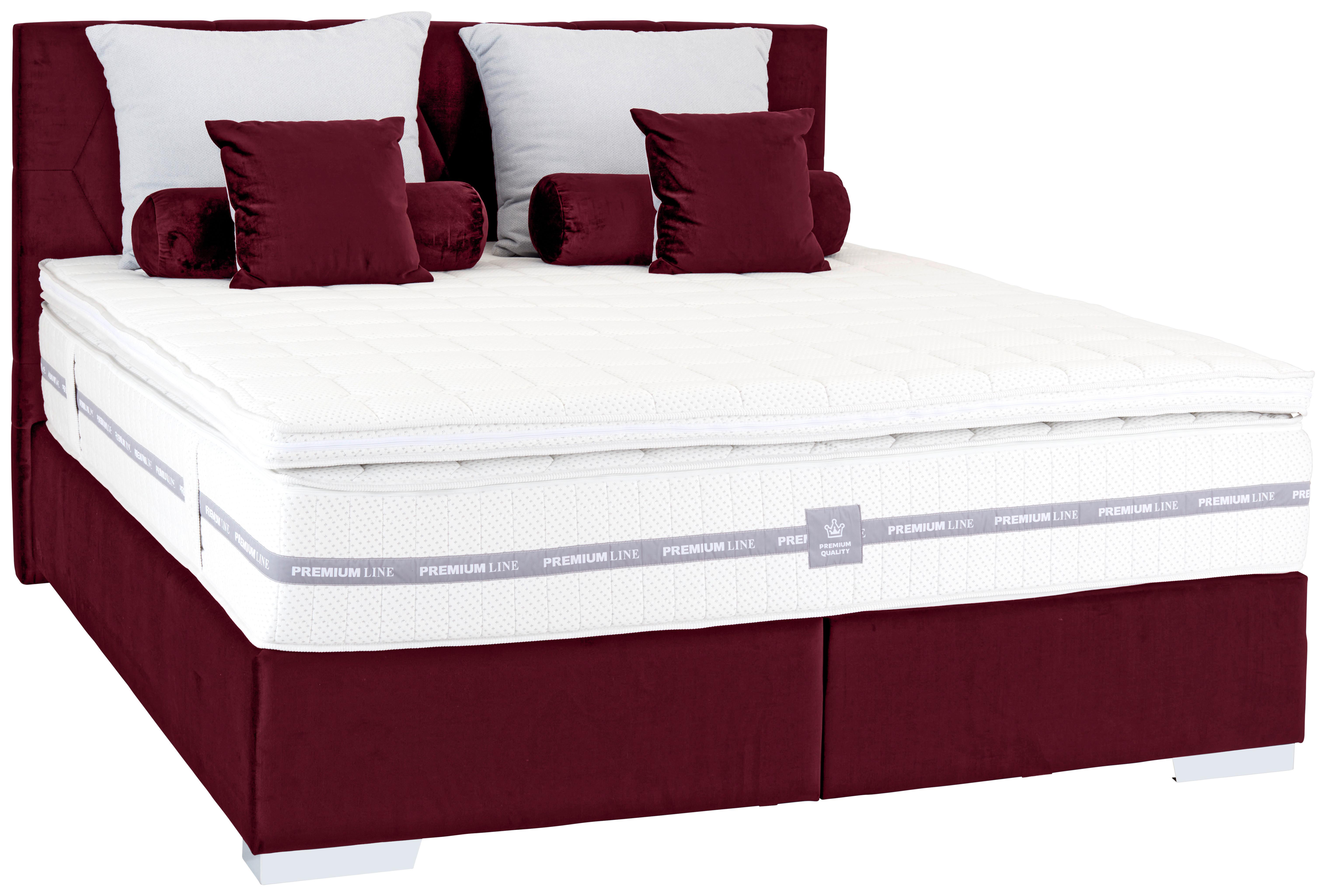 Boxspringbett mit Gepolstertem Kopfteil 160x200 cm Paula - Chromfarben/Weinrot, MODERN, Textil (160/200cm)