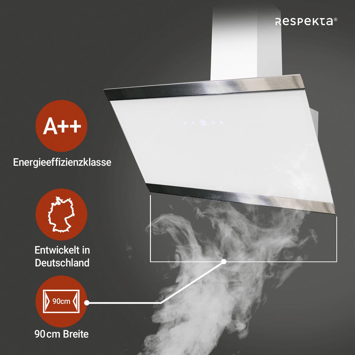 Kopffreihaube Respekta Skala Metall/Glas Weiß B: 89,5 cm - Weiß, Trend, Glas/Metall (89,5/74,2-109,2/38,5cm) - Respekta