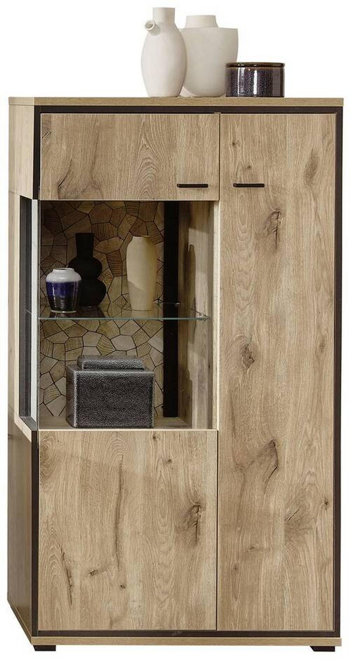 Vitrine Ruben - Eichefarben/Schwarz, KONVENTIONELL, Glas/Holzwerkstoff (80/144/40cm) - Livetastic