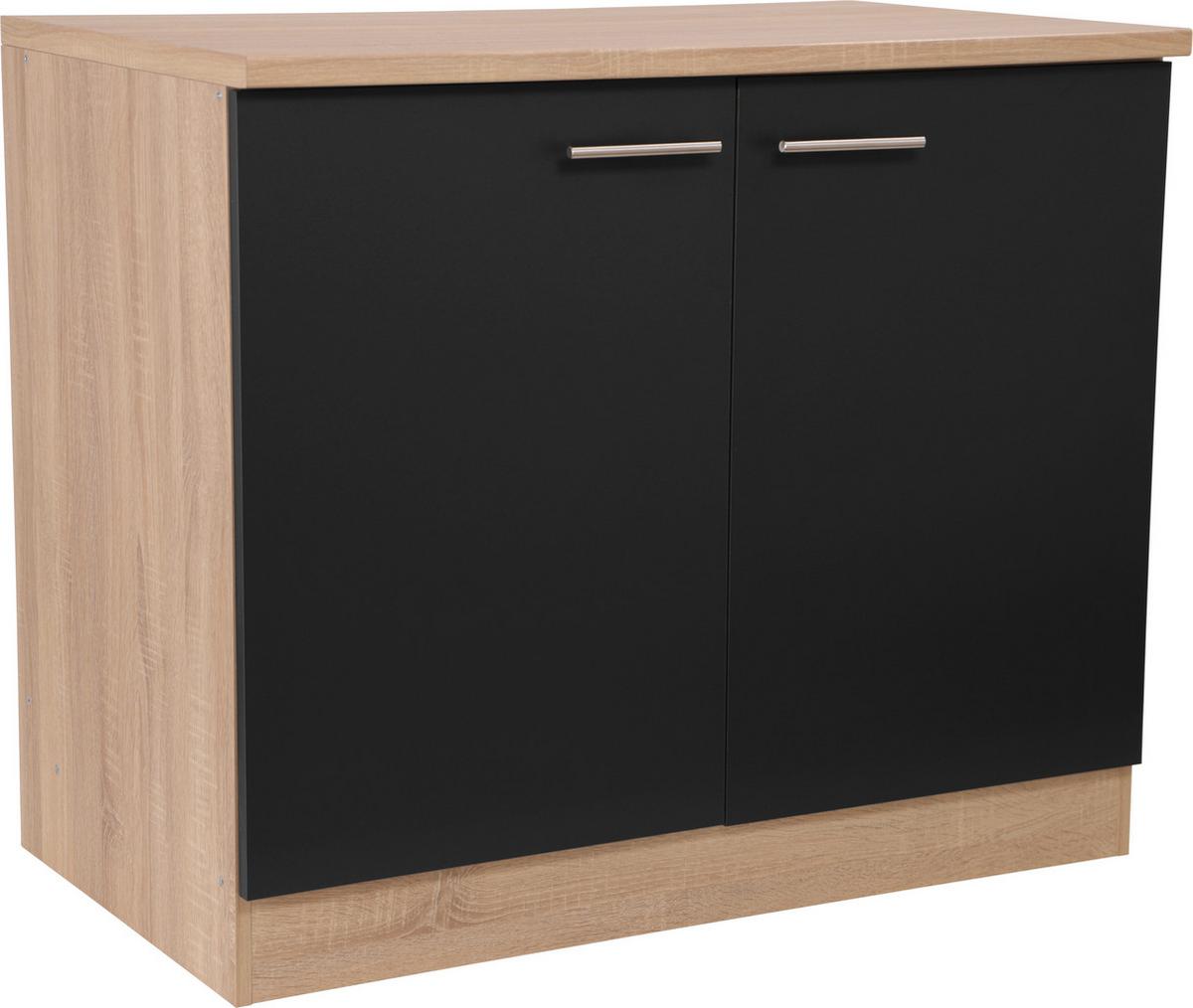 Spülenunterschrank Merle Schwarz, Eiche Dekor B: 100 cm - Eichefarben/Schwarz, Basics, Holzwerkstoff (100/84,8/60cm) - Respekta