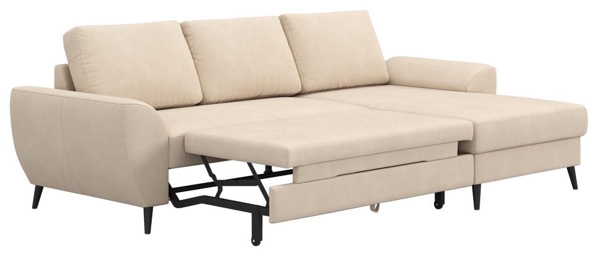 Ecksofa mit Bettfunktion Terra Chenille natur, B: 255cm - Schwarz/Naturfarben, Trend, Textil (255/154cm) - MID.YOU
