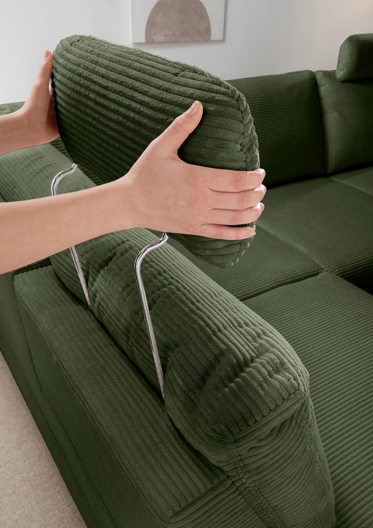 Eckschlafsofa Positano Dunkelgrün S: 206x261 Cm - Wildeiche/Dunkelgrün, MODERN, Textil (206/261cm) - Livetastic