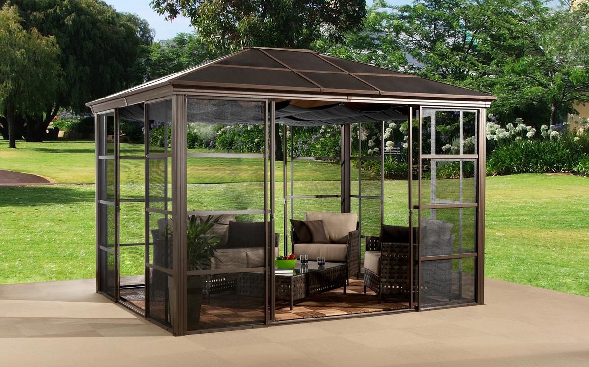 Pavillon Castel 362x297 cm wetterfest - Bronzefarben, Basics, Kunststoff/Metall (362/283/297cm)