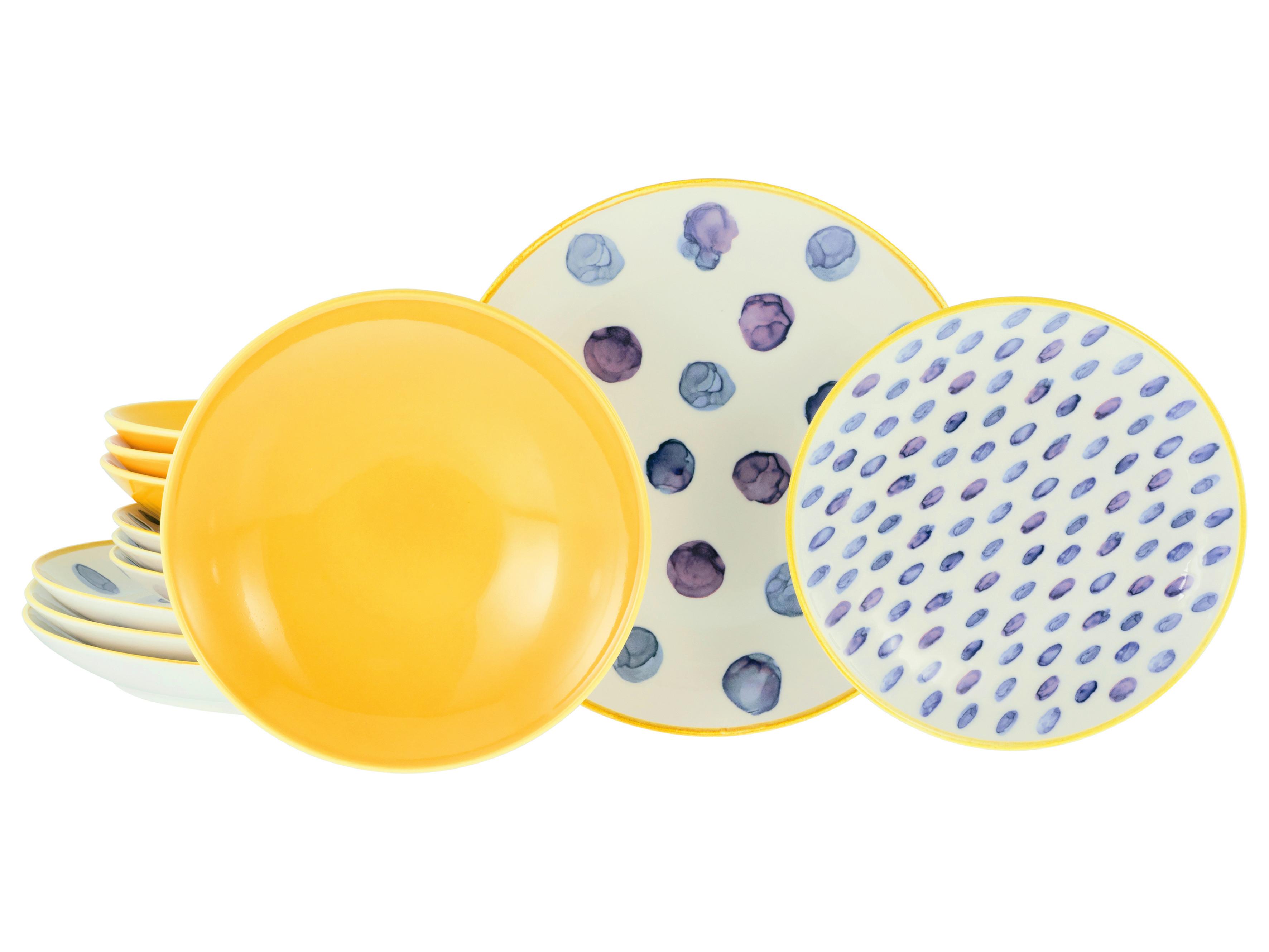 Tafelservice Maisie Blau/Creme/Gelb 12--Teilig - Blau/Gelb, Basics, Keramik - Creatable