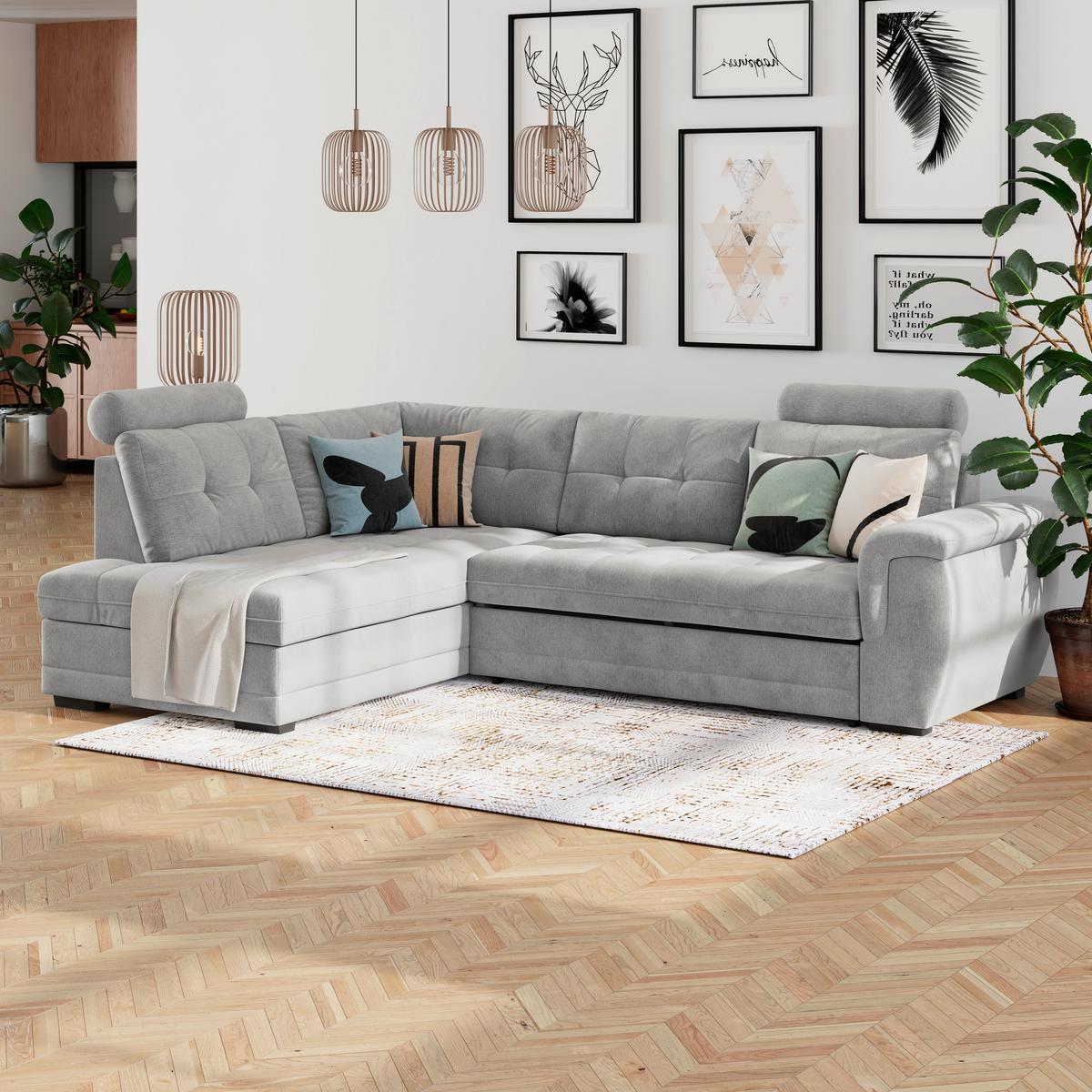 Ecksofa mit Schlaffunktion Falco new Silber 251x183 cm - Silberfarben/Schwarz, KONVENTIONELL, Textil (251/183cm) - Ondega