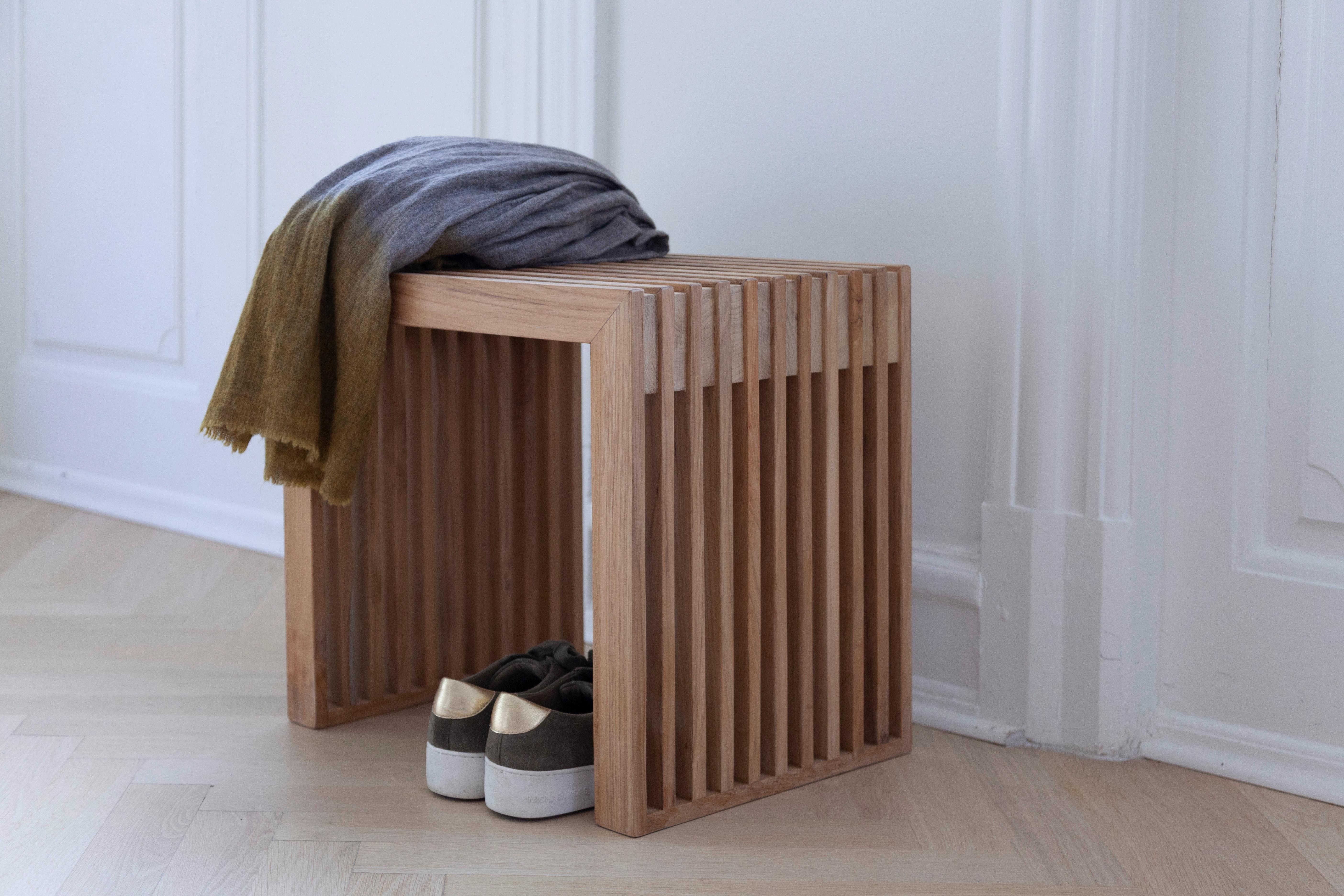 Hocker Rib - Teakfarben, KONVENTIONELL, Holz (45/43/35cm) - MID.YOU