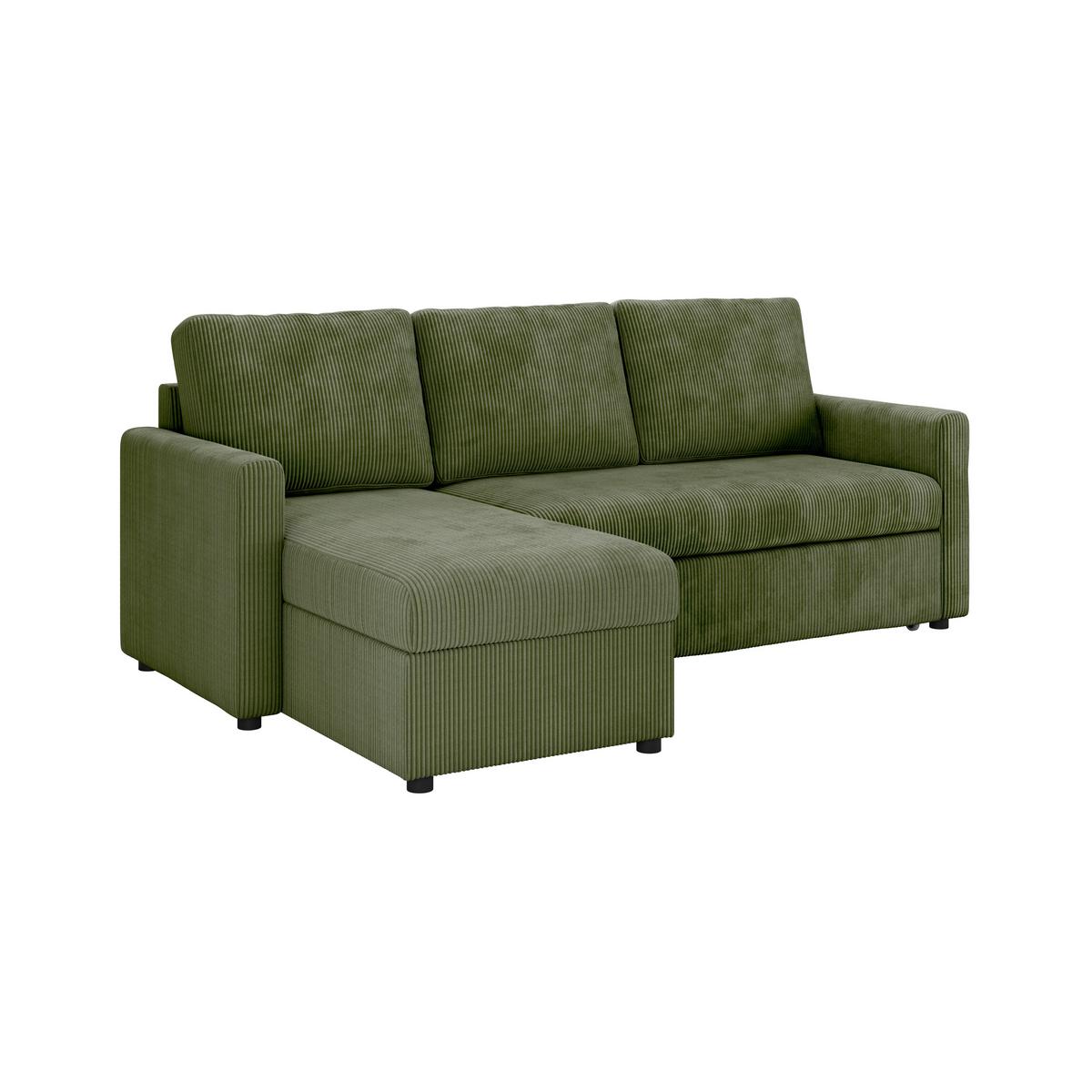 Ecksofa mit Schlaffunktion Paris Grün Cord 215x145cm - Schwarz/Grün, Basics, Holz/Holzwerkstoff (215/145cm)