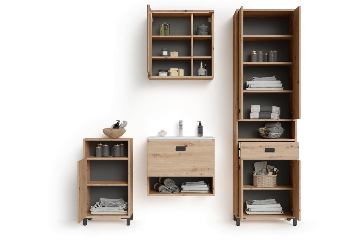 Badezimmer Wellness Eiche Artisan/Schwarz B: 194,5 cm - Schwarz/Eiche Artisan, MODERN, Holzwerkstoff/Kunststoff (194,5cm) - MID.YOU