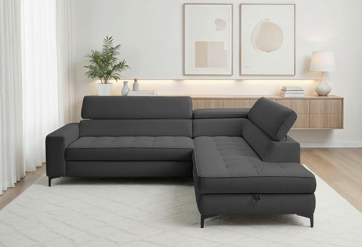 Ecksofa Nala Anthrazit S: 251x203cm - Anthrazit/Schwarz, Design, Textil (251/203cm) - MID.YOU