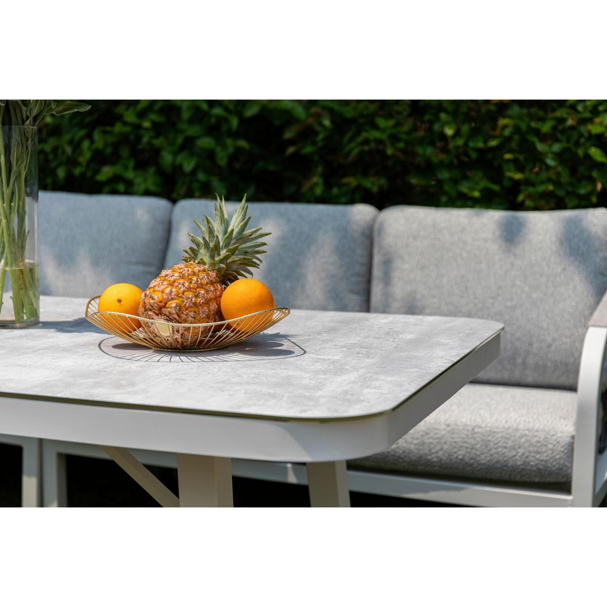 DINING-LOUNGESET HARVEY XL - Weiß/Grau, MODERN, Glas/Textil - Gardenson