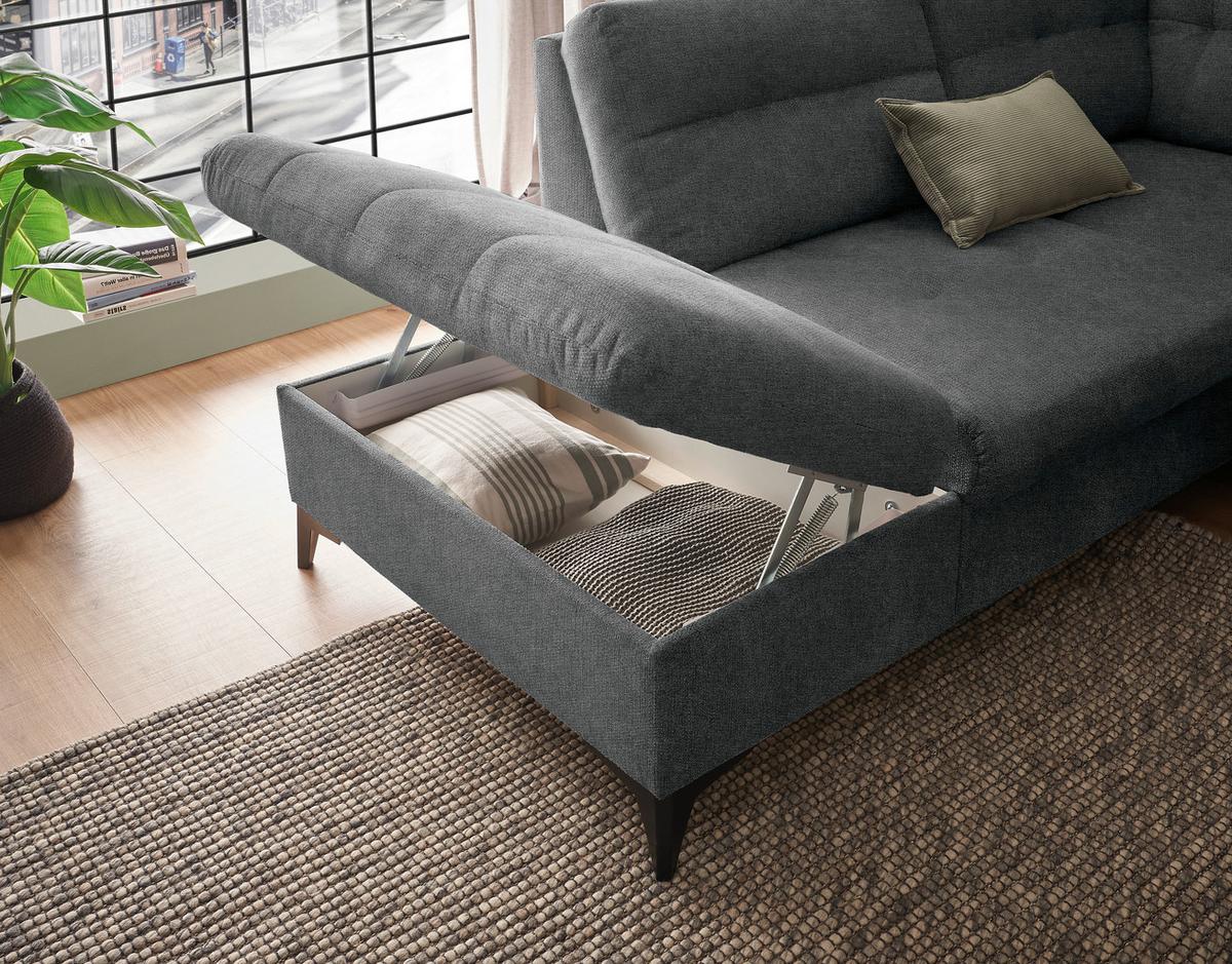 Wohnlandschaft Durban U mit Bettkasten Dunkelgrau - Schwarz/Graphitfarben, KONVENTIONELL, Textil (218/324/170cm) - MID.YOU