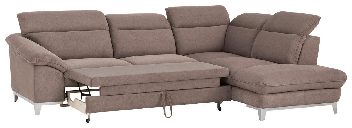 Ecksofa Mit Schlaffunktion Teresa Taupe - Taupe/Chromfarben, Design, Textil (293/232cm) - Livetastic