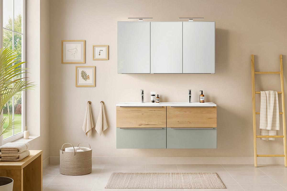 WASCHTISCHKOMBI Schilfgrün/Wildeiche B: 120cm - Schilfgrün/Wildeiche, Trend, Holzwerkstoff/Stein (120/54/47cm) - Held