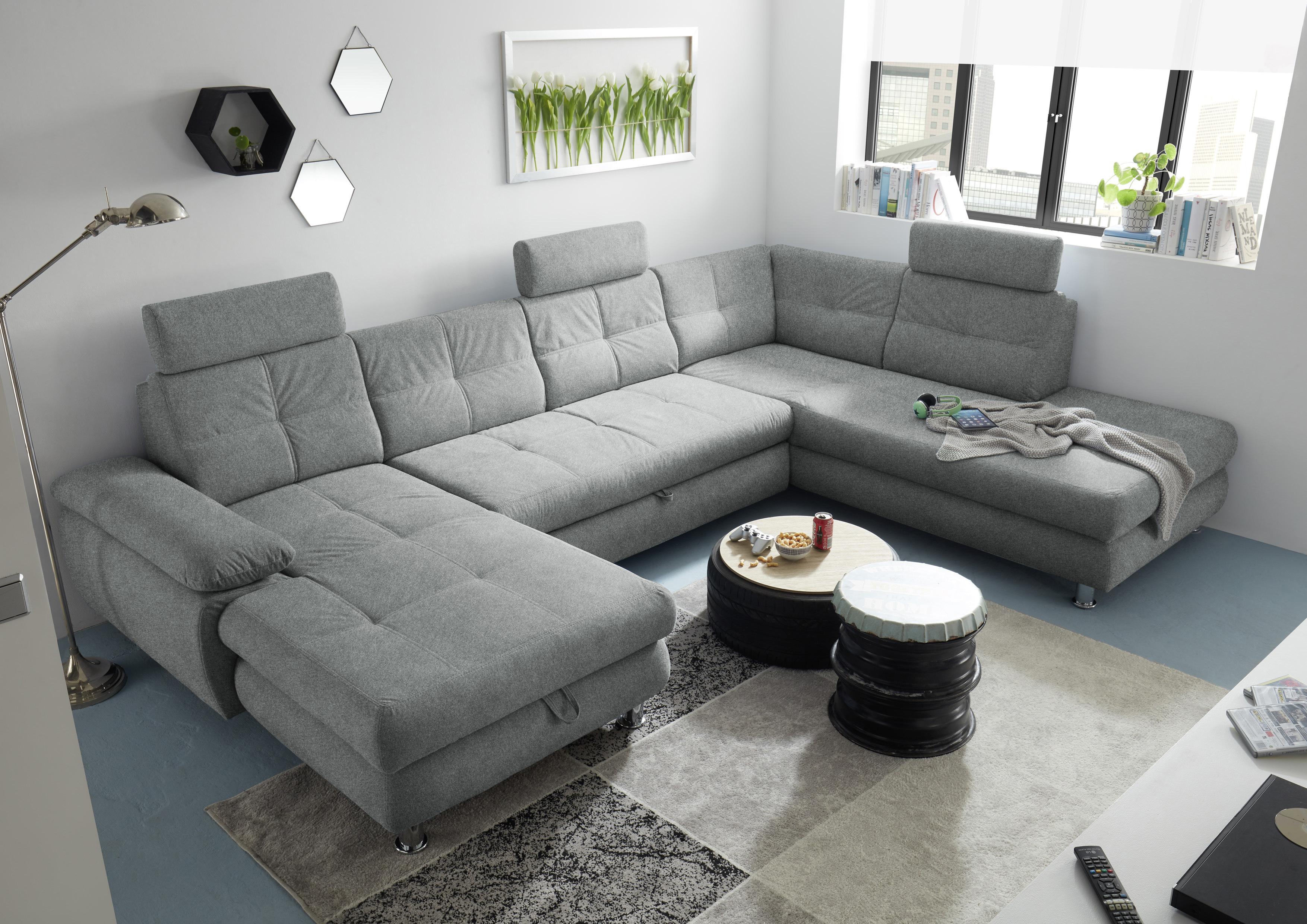 Wohnlandschaft mit Schlaffunktion Alba, Webstoff - Hellgrau, MODERN, Textil (177/349/233cm) - MID.YOU