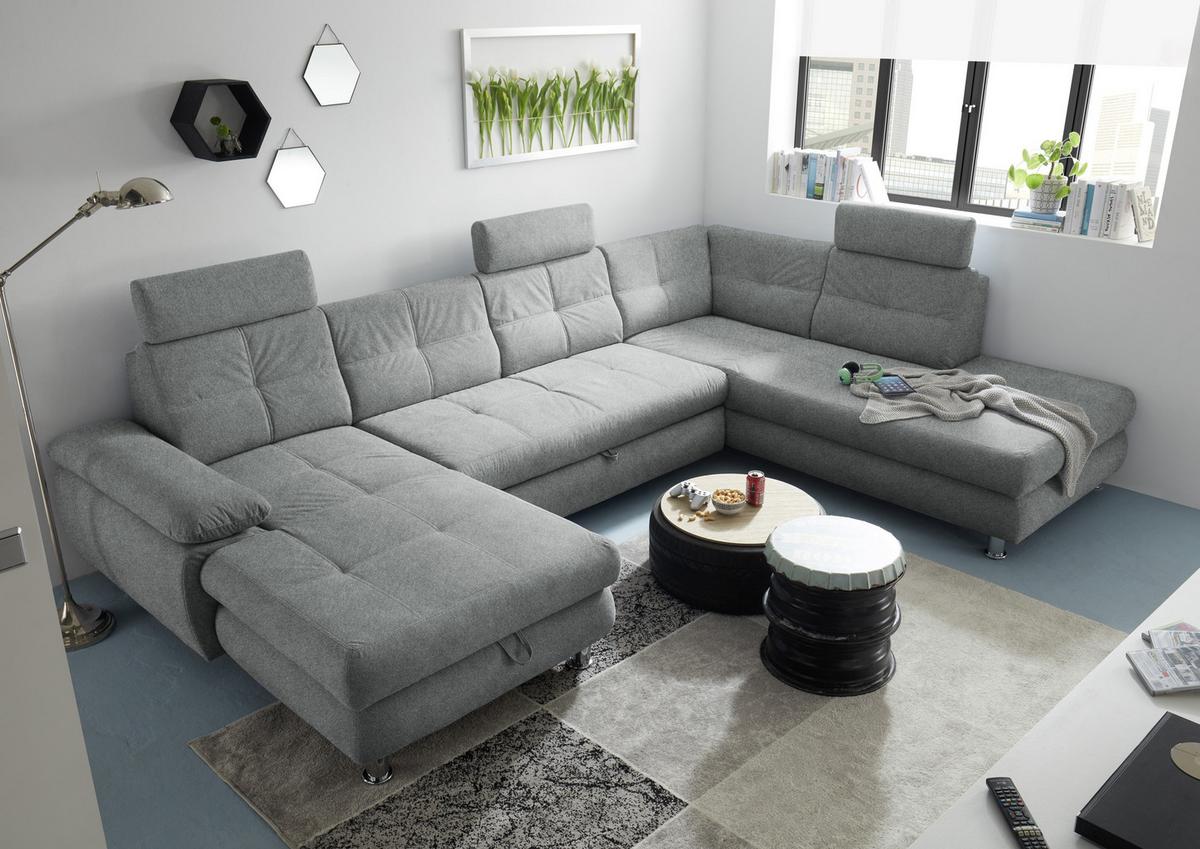 Sedací souprava ALBA U, pravá, šedá, úl.prostor, lůžko - světle šedá, Moderní, textil/plast (177/349/233cm) - MID.YOU