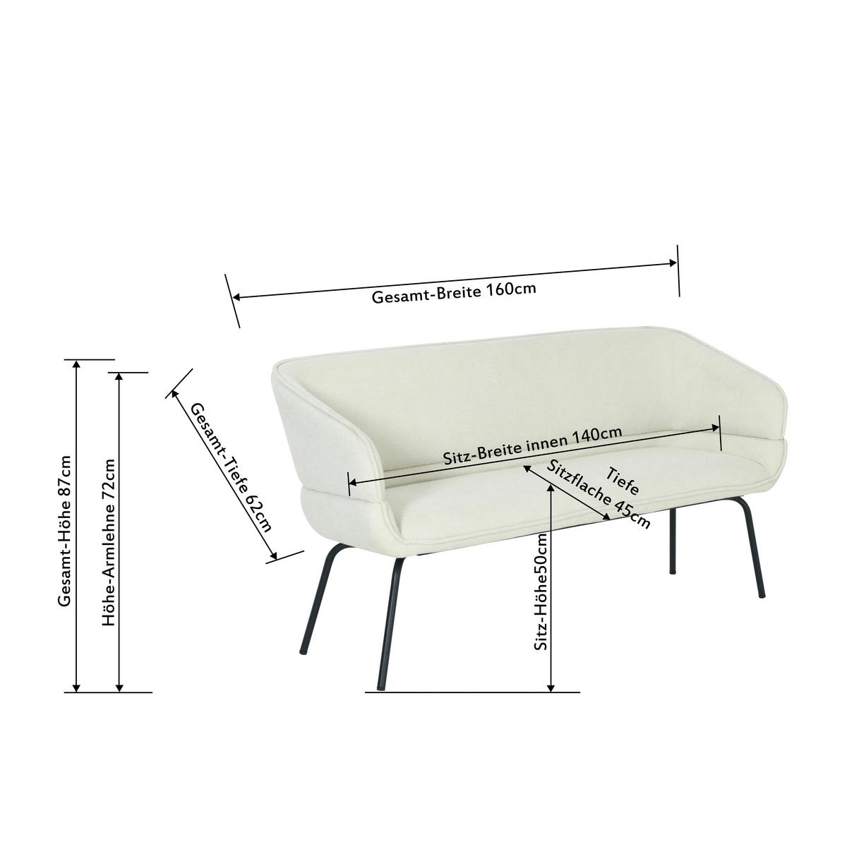 Sitzbank Serena Leinenoptik Grau, B: 160 Cm - Schwarz/Grau, KONVENTIONELL, Holz/Textil (160/87/62cm)