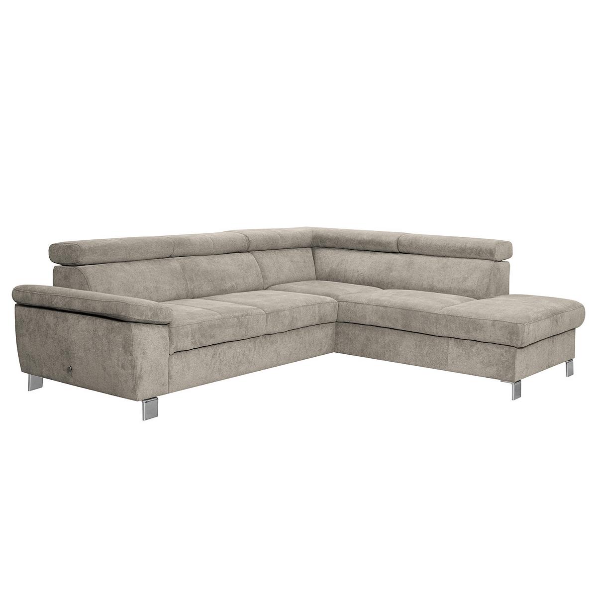 Ecksofa Lugano Mikrofaser Hellbraun 248x208 - Chromfarben/Hellbraun, Design, Textil (248/208cm) - Livetastic