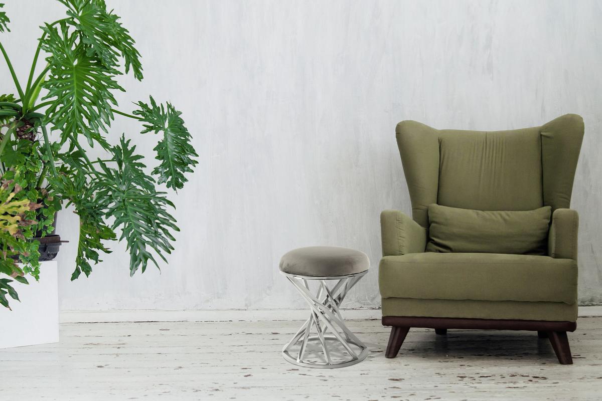 Hocker Samt/Edelstahl Grau/ Silbern Sitz Gepolstert H:49cm - Silberfarben/Grau, Trend, Textil/Metall (40/49/40cm) - Kayoom