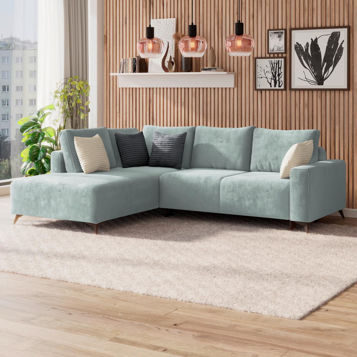 Ecksofa Mit Schlaffunktion Lincoln Mint  Cord 212x270 Cm - Creme/Schwarz, MODERN, Textil (212/270cm)