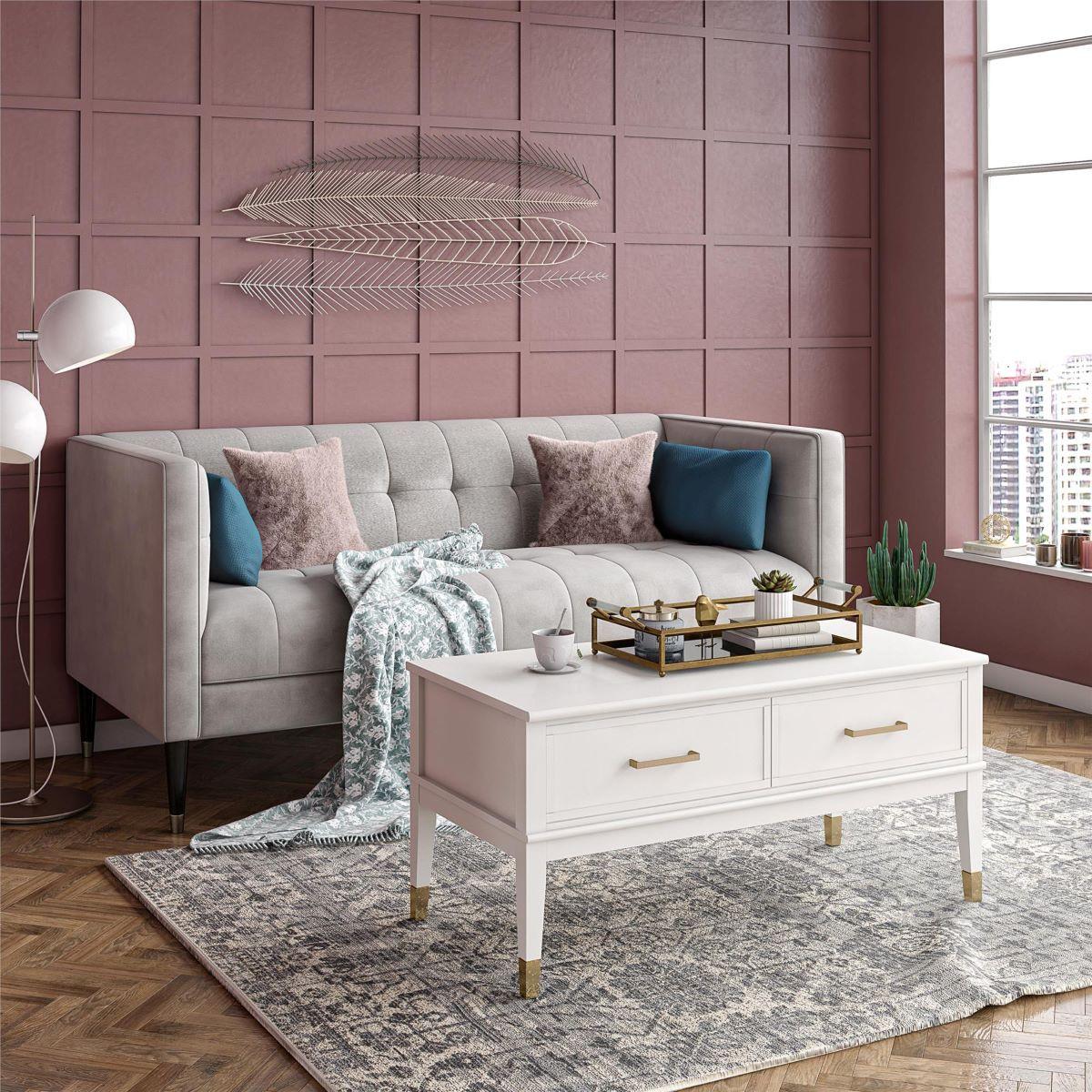Couchtisch Westerleigh Weiß 57 cm - Weiß/Bronzefarben, Design, Holzwerkstoff/Metall (106/57/51cm) - Mican