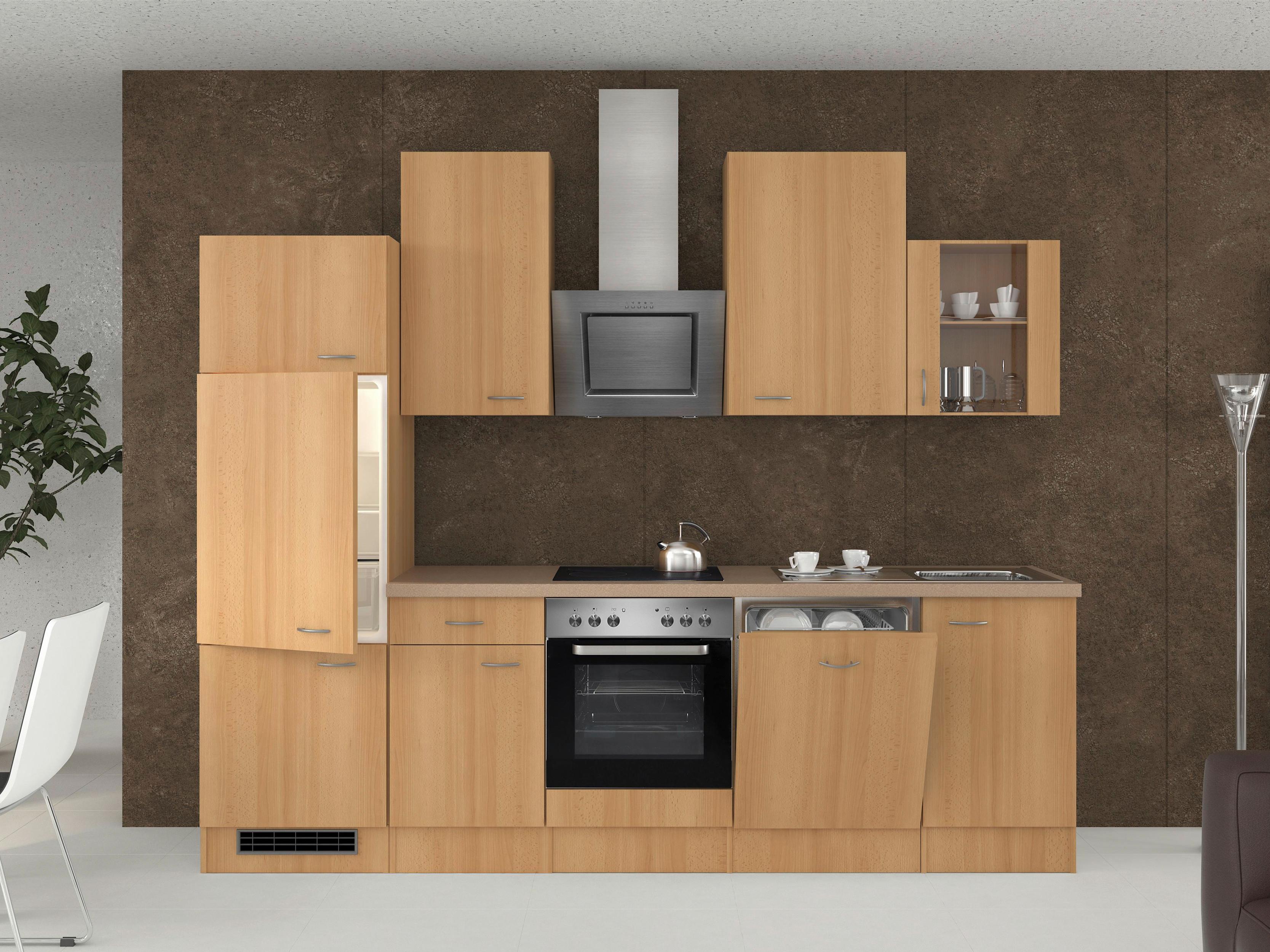 Küchenzeile Nano M. Geräten 280 Cm Buche/creme Dekor