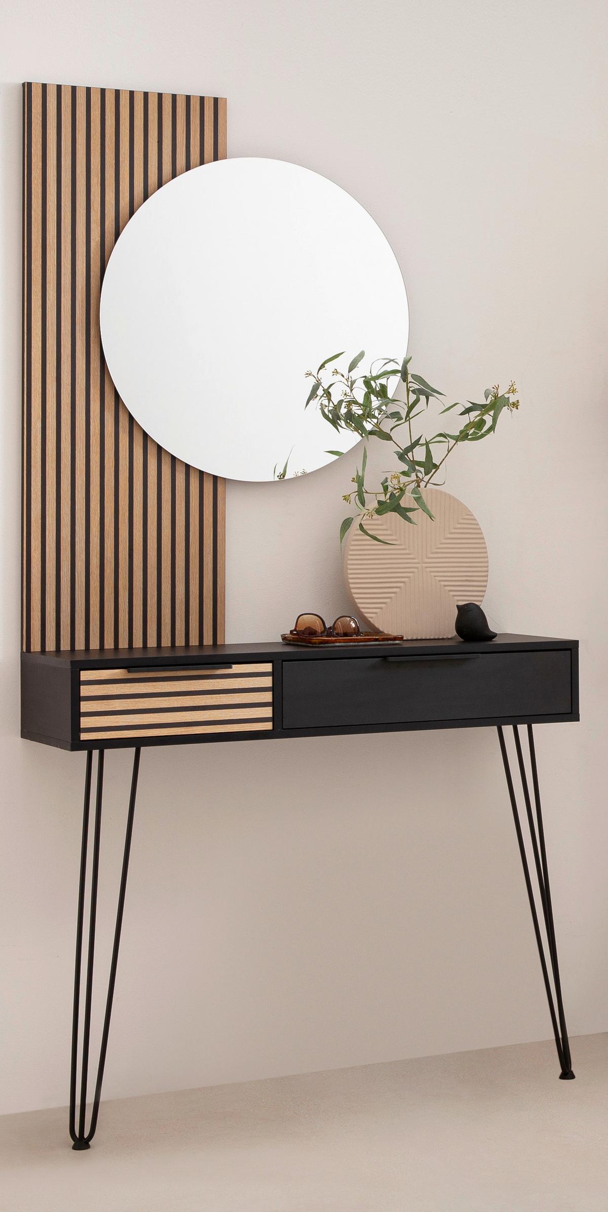 Wandspiegel Hank 800 Akustik - Eichefarben, Design, Glas/Holzwerkstoff (79,5/10,9/3cm) - MID.YOU