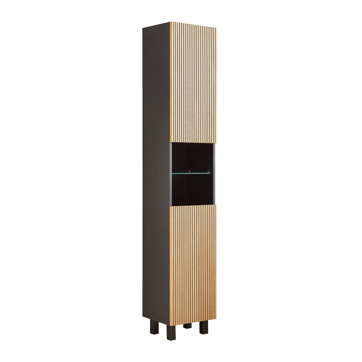 Vysoká skrinka VENEZIA - čierna/farba duba, Lifestyle, kompozitné drevo (35/195/32cm) - Mömax