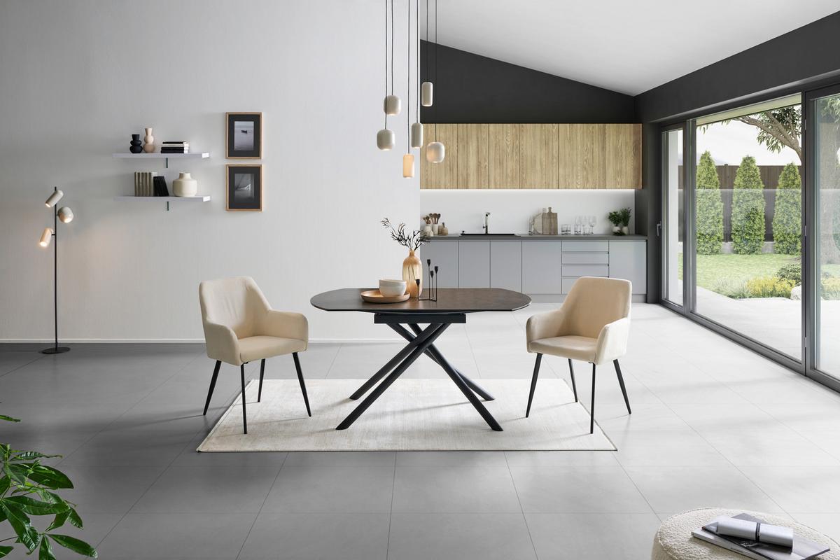 Esstisch Tiana - Anthrazit/Schwarz, LIFESTYLE, Glas/Keramik (90-140/76/140cm) - MID.YOU