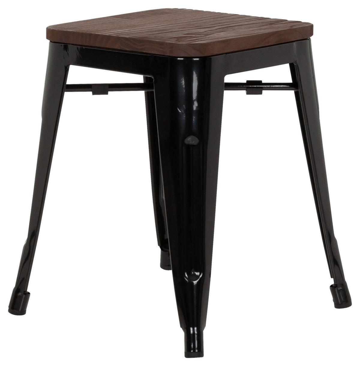 Hocker Vantaggio W Stahl/ Echtholz Schwarz/braun H: 46cm - Dunkelbraun/Schwarz, Basics, Holz/Metall (39/46/39cm) - MID.YOU