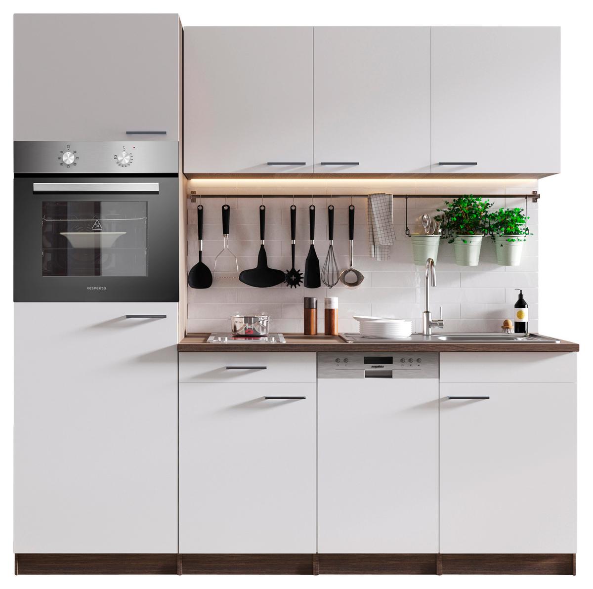 Küchenblock Oliver Singleküche 205 cm - Eichefarben/Weiß, Basics, Holzwerkstoff (205cm) - Respekta