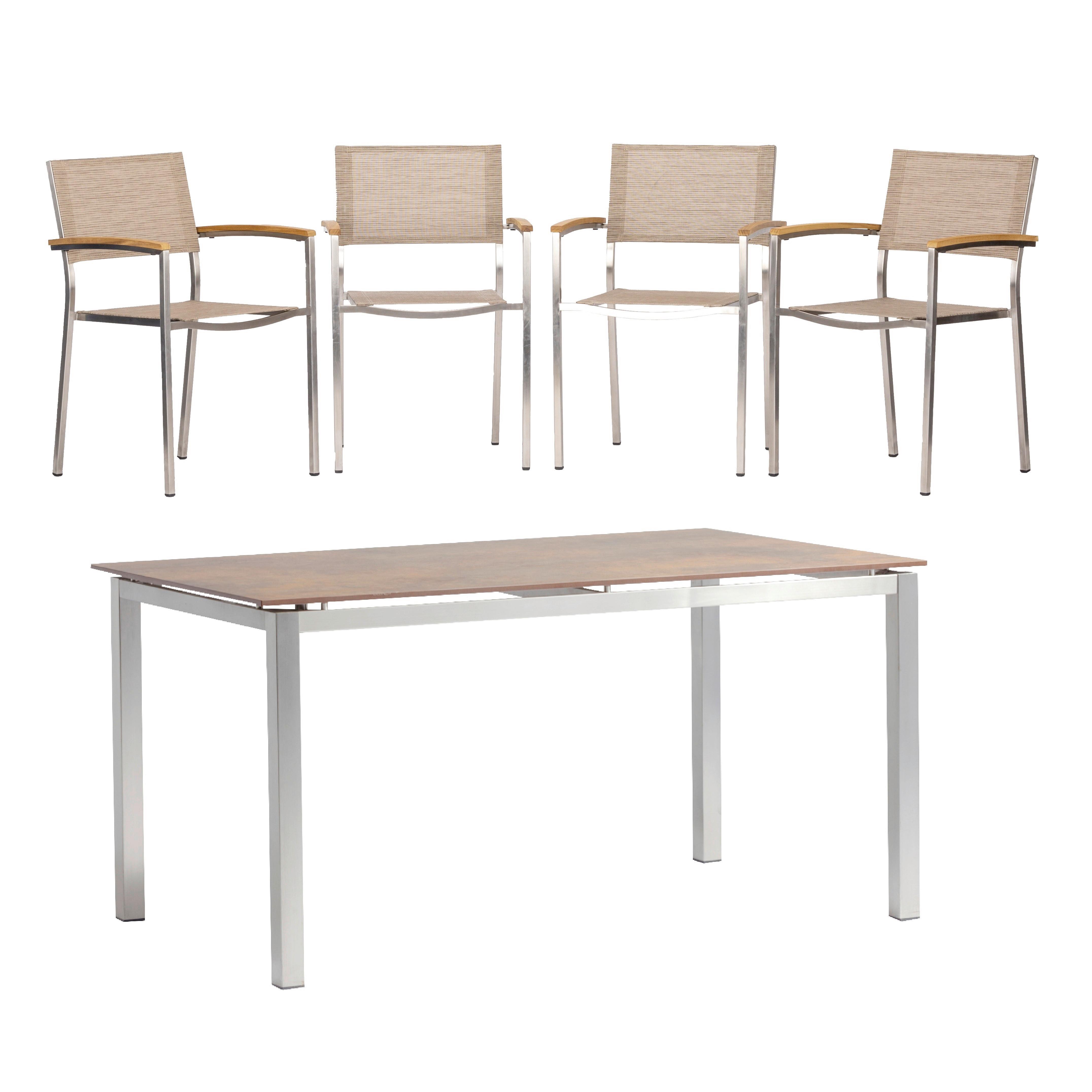 Gartengarnitur 5--teilig. Skye Metall/Textil - Platinfarben/Braun, Basics, Holzwerkstoff/Textil (150/75/90cm) - Gardenson