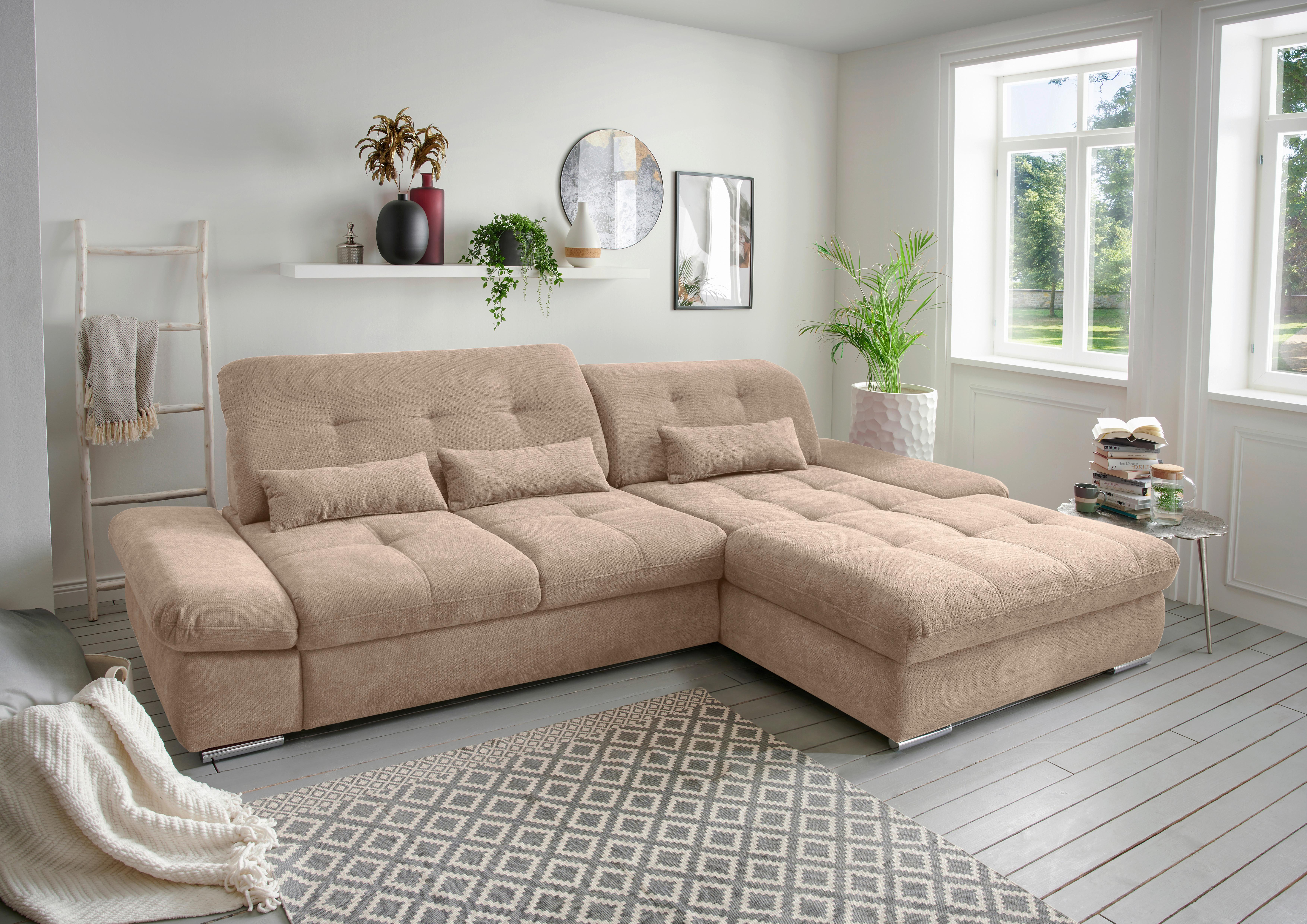 Ecksofa Dalida Hellbraun S: 300x196 Cm - Chromfarben/Hellbraun, MODERN, Textil (300/196cm) - Livetastic