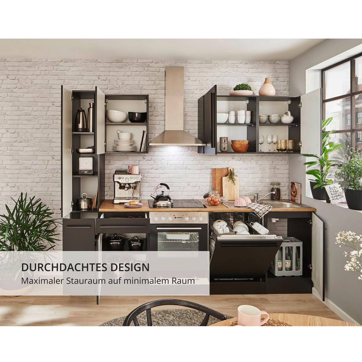 Küchenblock Jazz 8 250 Schwarz B: 250 cm - Eichefarben/Schwarz, LIFESTYLE, Holzwerkstoff (250cm) - MID.YOU