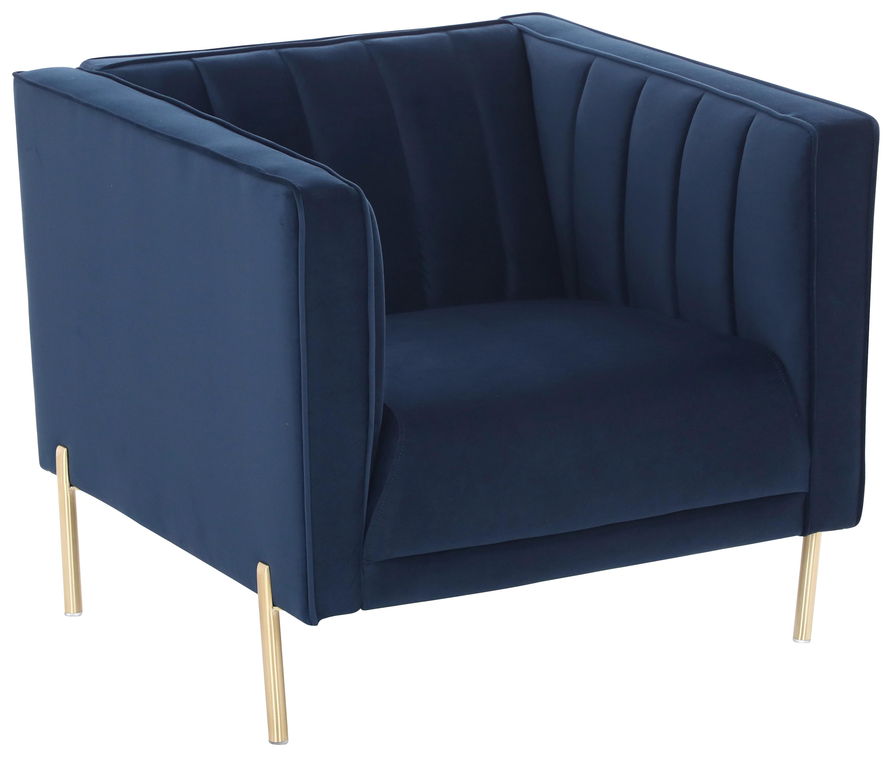 Sessel Sono - Blau/Goldfarben, Design, Textil (101/85/75cm) - Livetastic