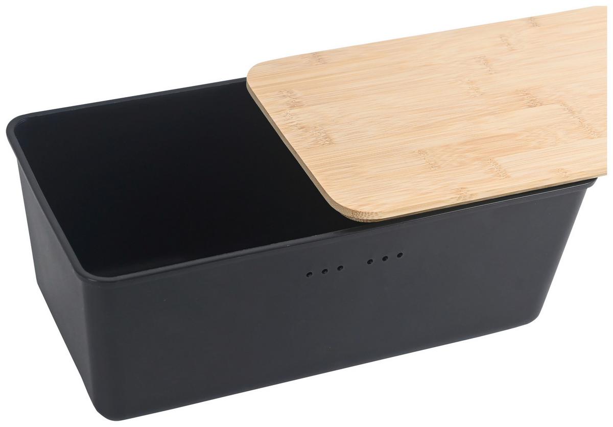 Box na chlieb MAGNUS - čierna/prírodná farba, Modern, plast/prírodné materiály (34/18/13,5cm) - Mömax