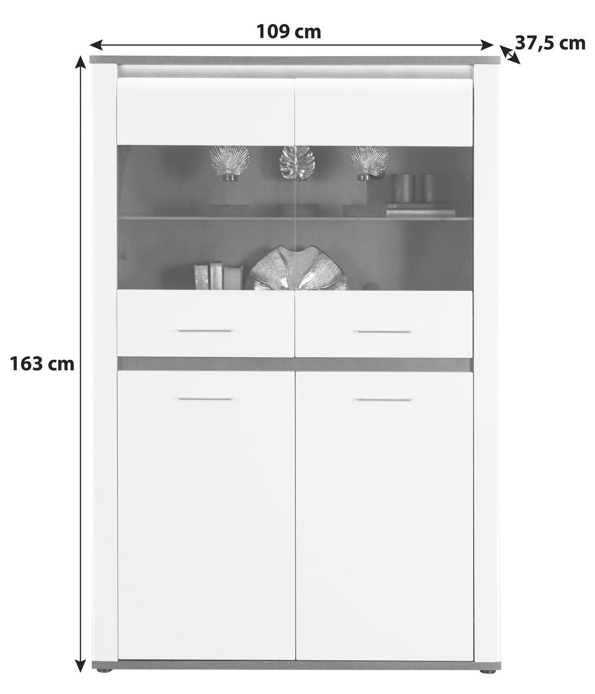 Vitrine Alassio B: 109 cm mit Beleuchtung Graphitfarben/Weiß - Eichefarben/Schwarz, MODERN, Glas/Holzwerkstoff (109/163/38cm) - Luca Bessoni